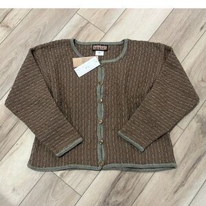 New w/ Tags World Class Inc. Handmade in Ecuador Cotton Knit Cardigan XL Brown